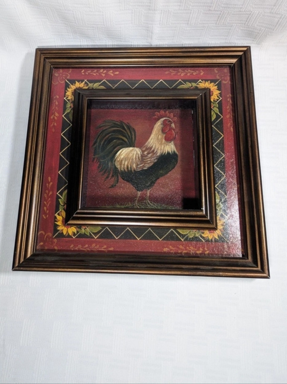 Framed Rooster Shadowbox Wall Decor Farmhouse Country Kitchen 15.5"